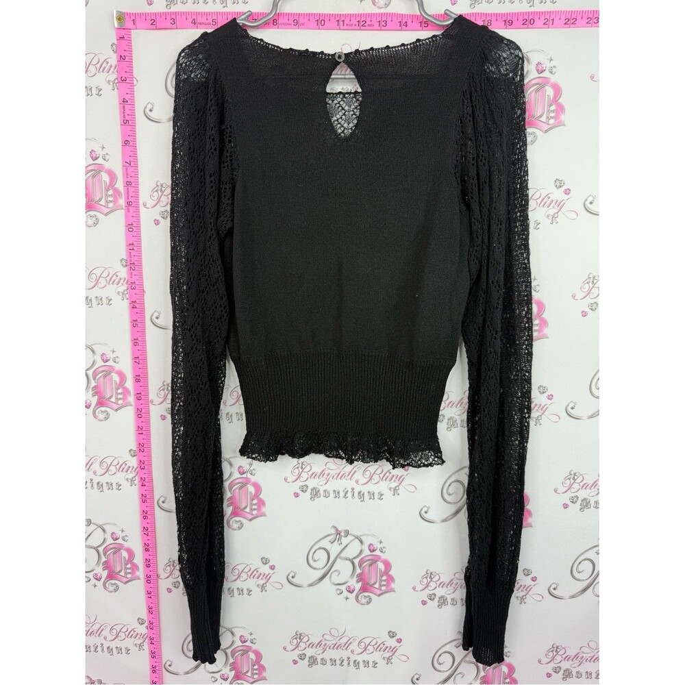 DRA LOS ANGELES shirt black Lace Sleeve Knit Top new with tags - Picture 2 of 15